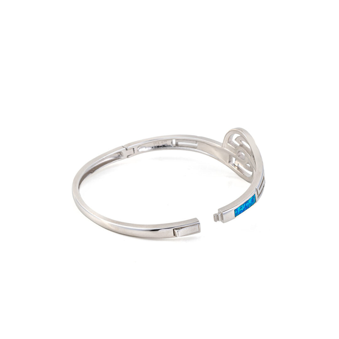 Double Meander Opal Bangle Bracelet - 925 Sterling Silver