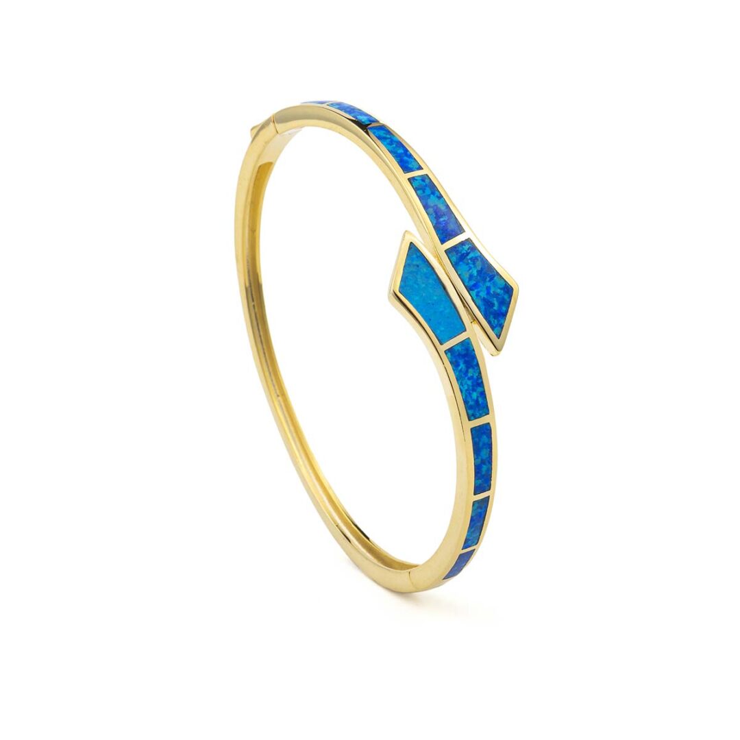 Blue Opal Cuff Bracelet - 925 Sterling Silver