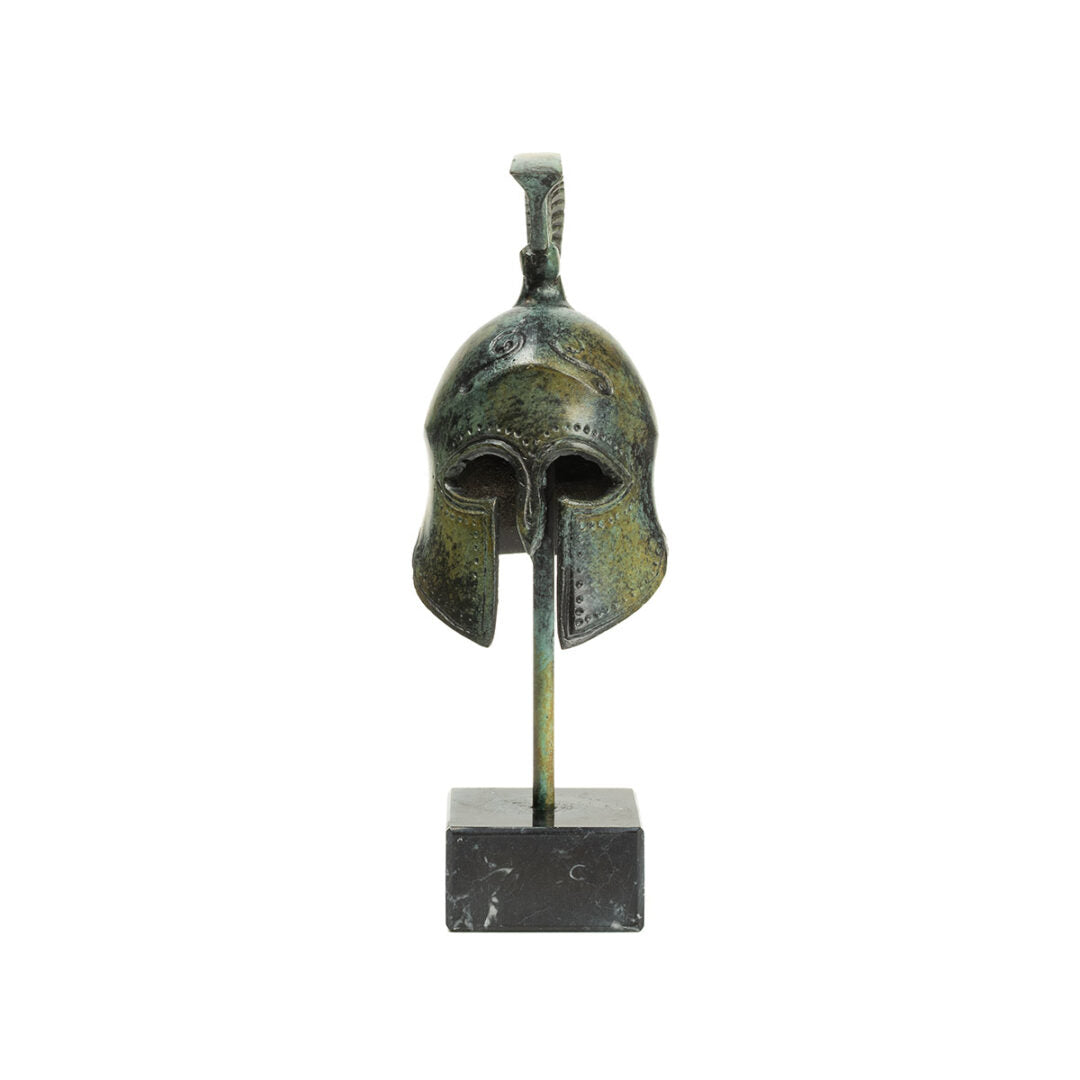 Spartan Helmet on Marble Base - Bronze Sculpture