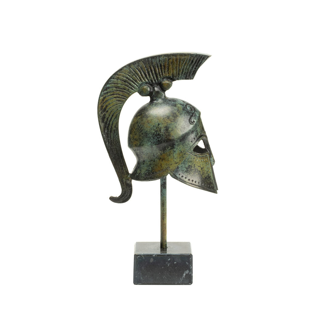 Spartan Helmet on Marble Base - Bronze Sculpture