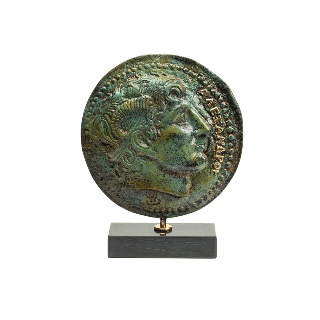Alexander the Great Shield on Marble Base - Bronze Sculpture