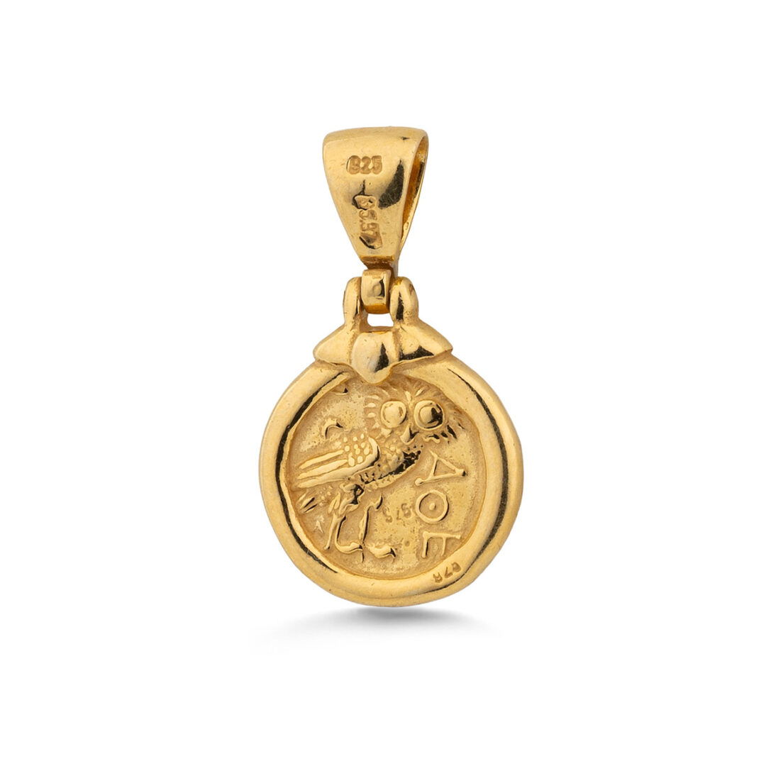 Goddess Athena and Wise Owl Pendant - Sterling Silver and Gold Plated