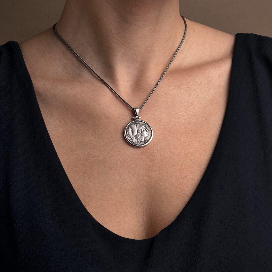 Athena Greek Goddess Coin Pendant - Sterling Silver and Gold Plated