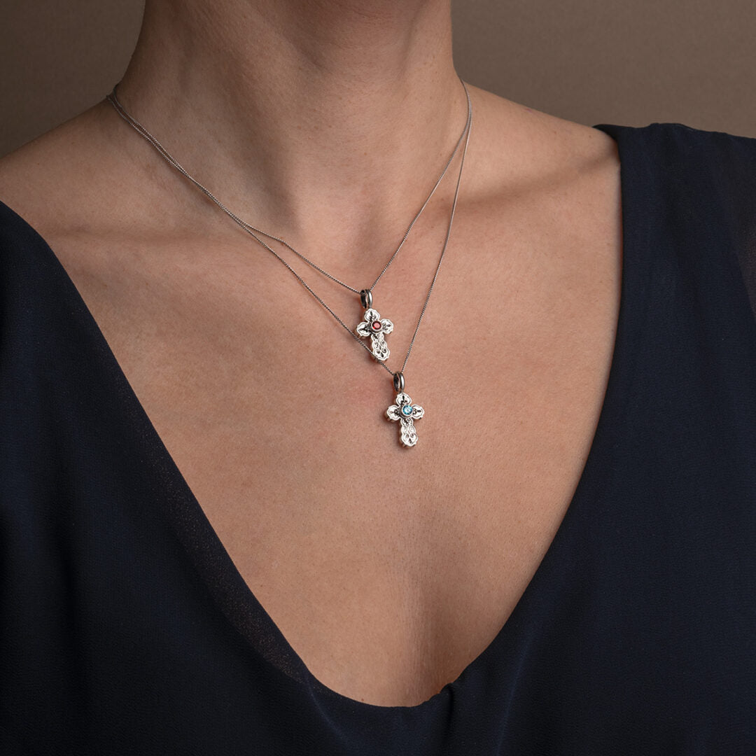 Gerochristo – Cross 925 Sterling Silver with Zircon — Red