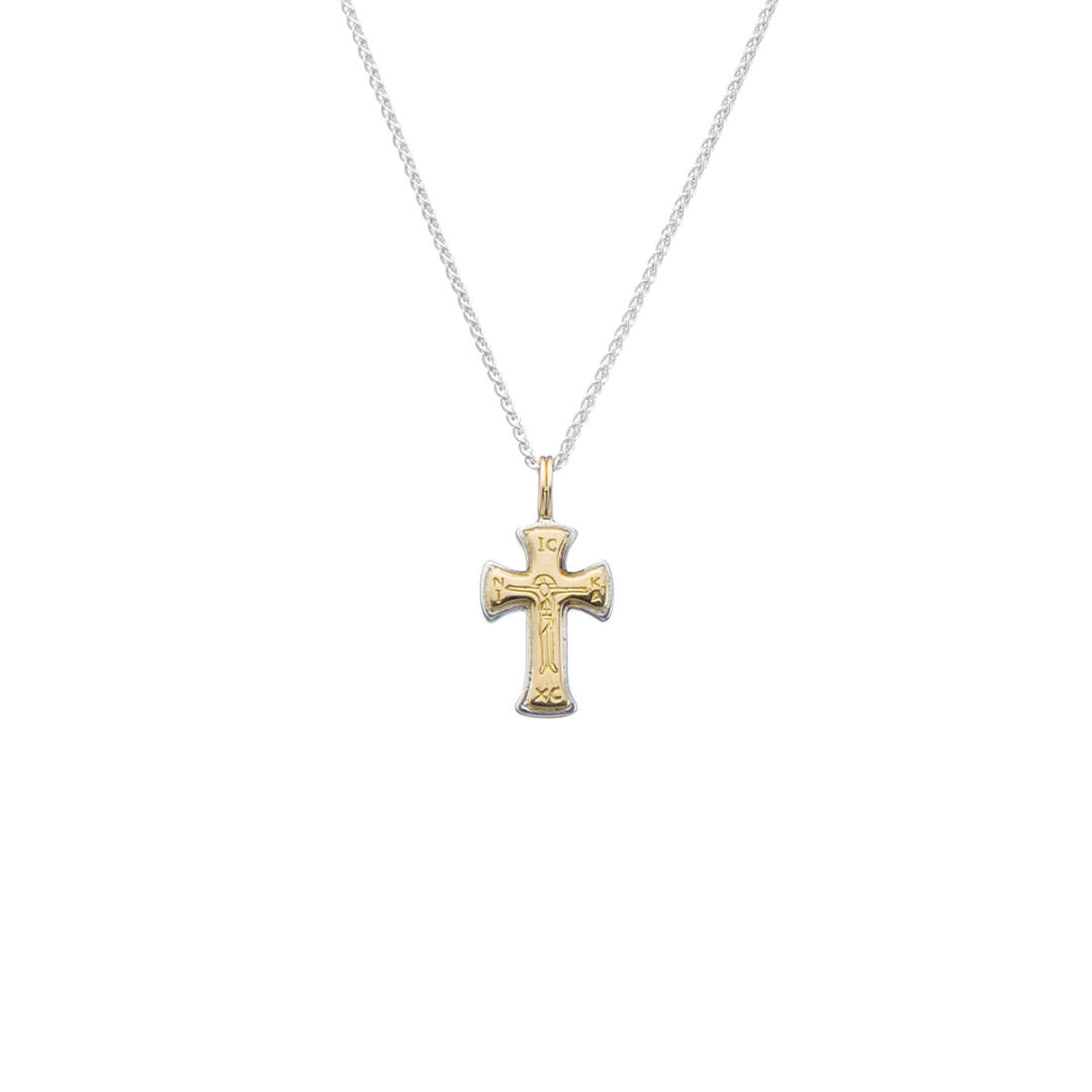 Gerochristo - Tiny Byzantine cross in 18K Gold and Sterling Silver