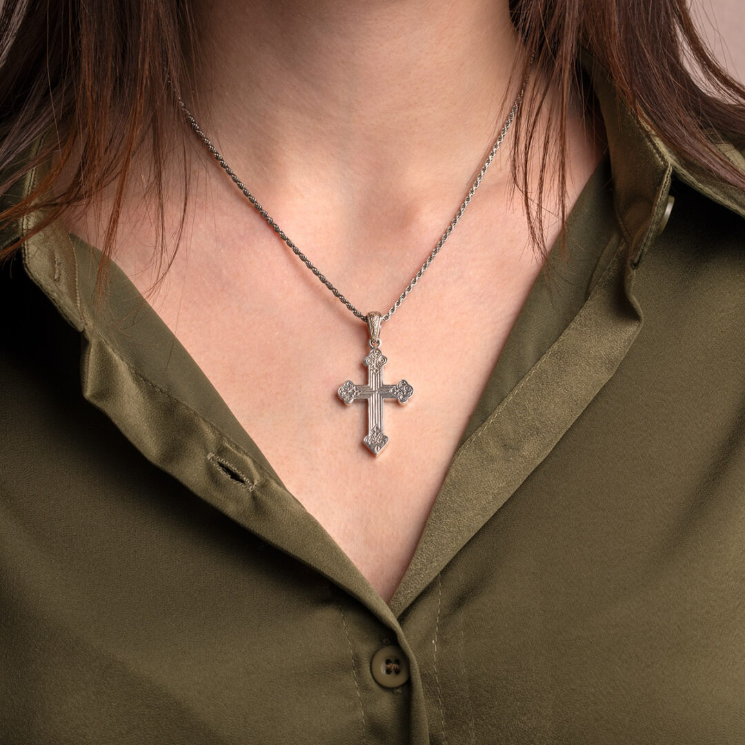 Gerochristo - Byzantine Cross Pendant in Sterling Silver