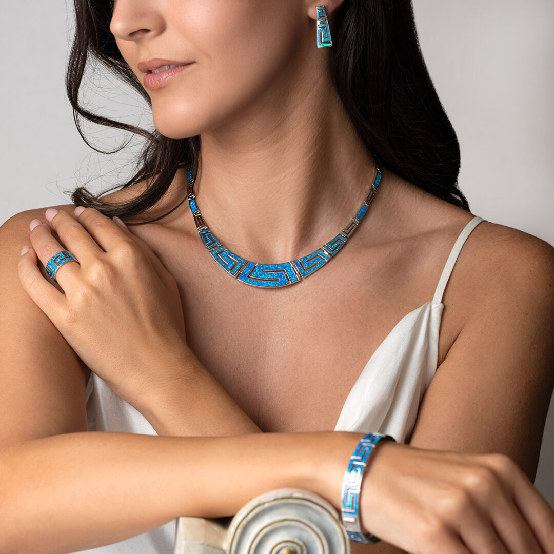 Blue Opal Meander Earrings - 925 Sterling Silver