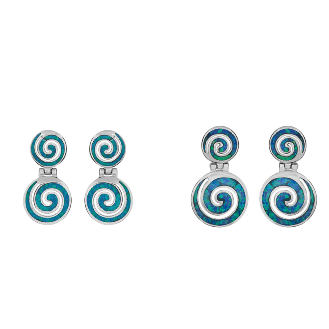 Blue fire opal drop spiral earrings