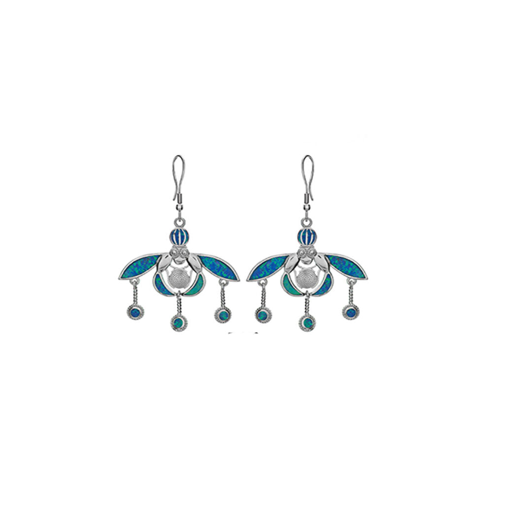 Minoan Malia Bees Earrings - 925 Sterling Silver with Opal