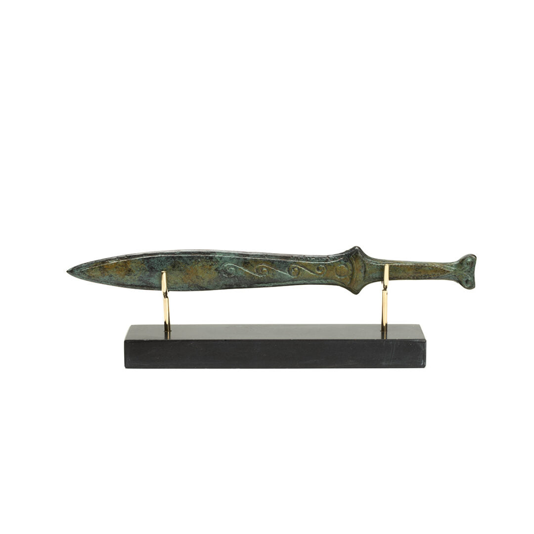 Spartan Soldier Sword on Marble Base - Bronze