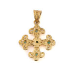 18K Solid Gold Filigree Cross Pendant with Gemstones