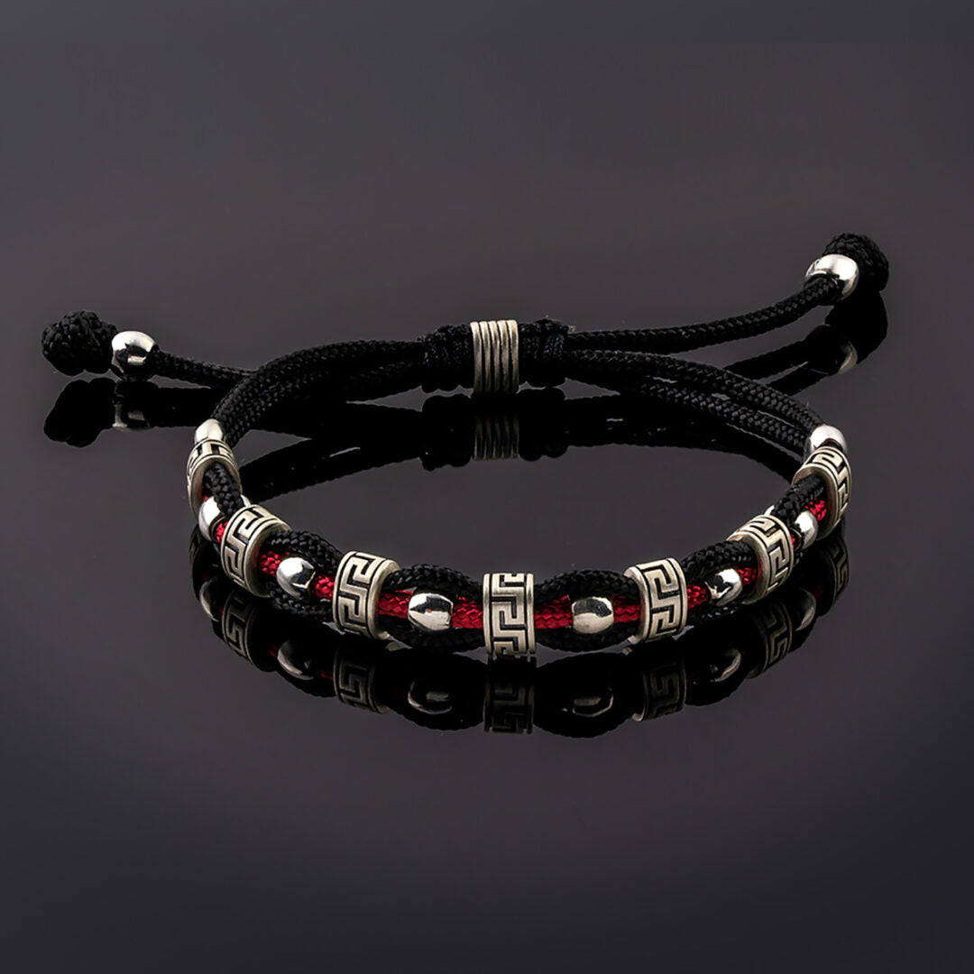 Cord Bracelet with Greek Key Motif — Black & Red