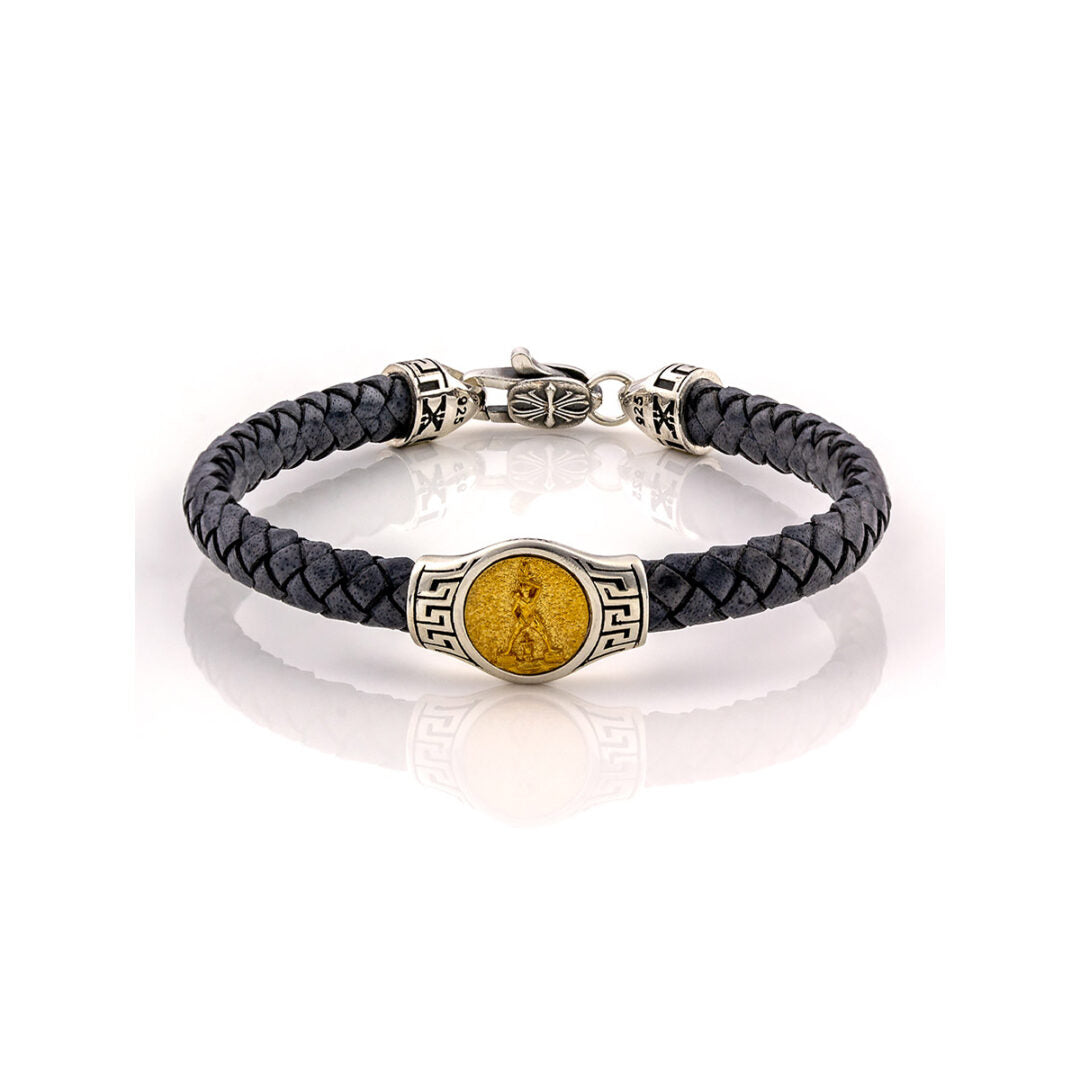 Colossus of Rhodes Leather Bracelet - 925 Sterling Silver