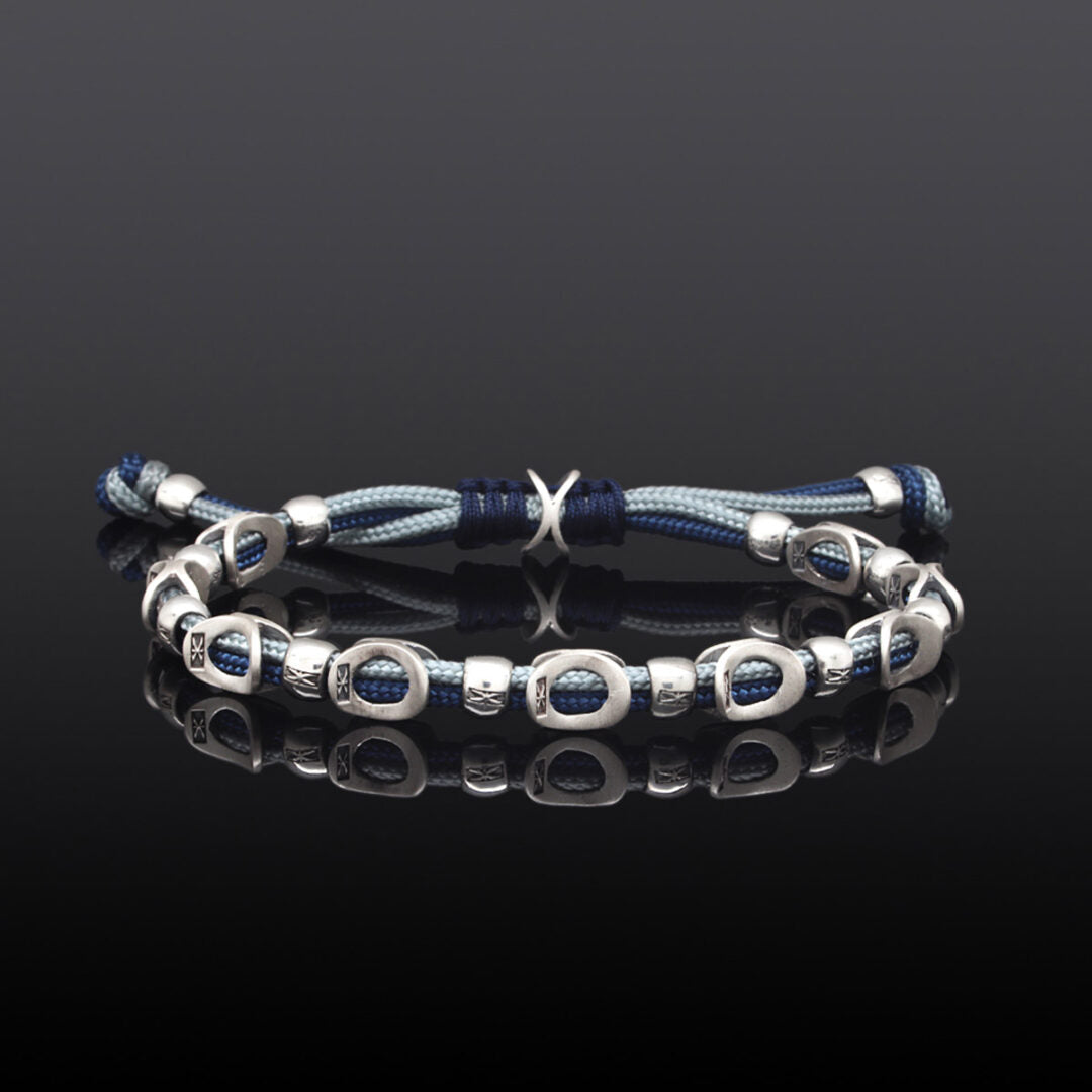 Sterling Silver Link and Cord combo Bracelet — Baby Blue