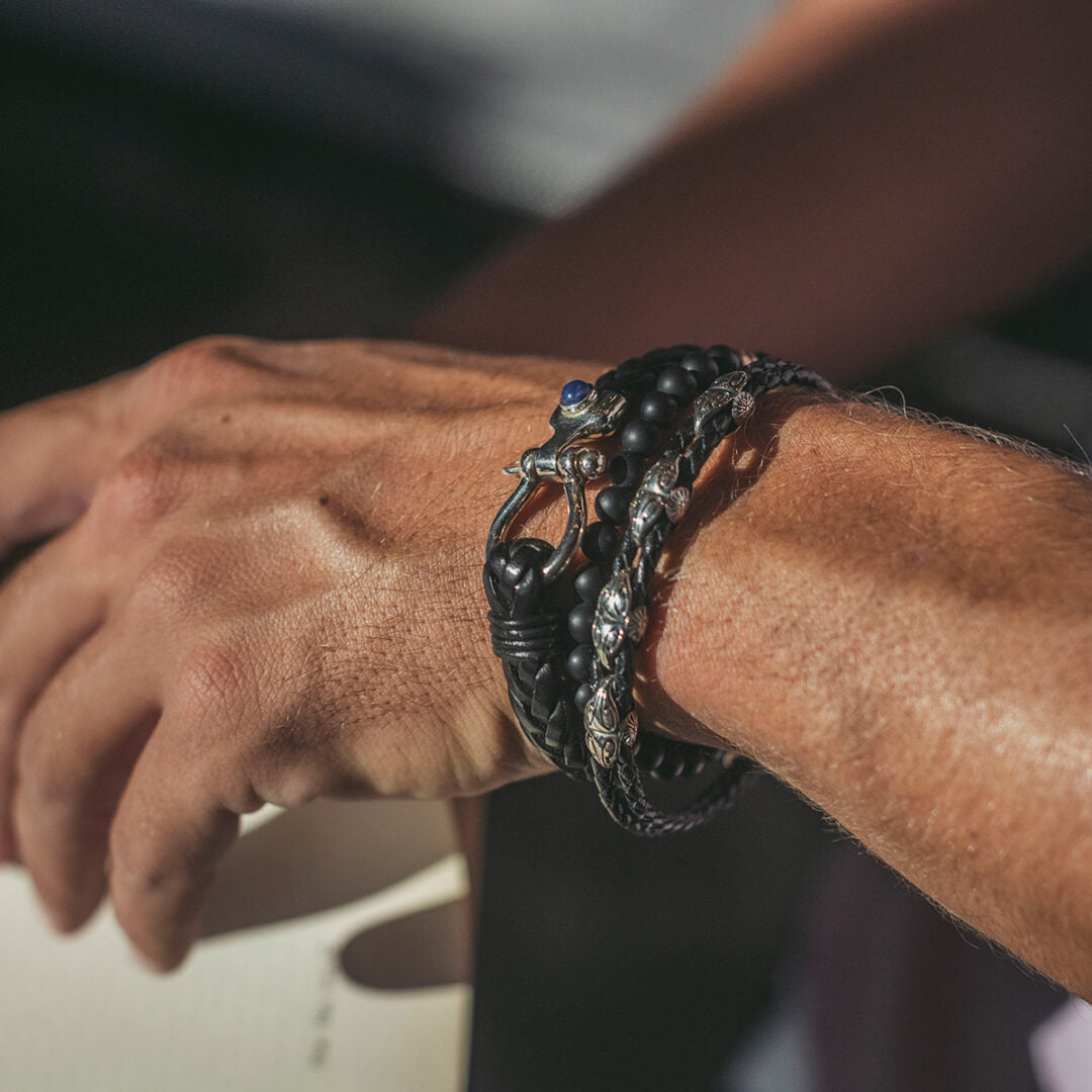 Vergina Sun Leather Bracelet - 925 Sterling Silver