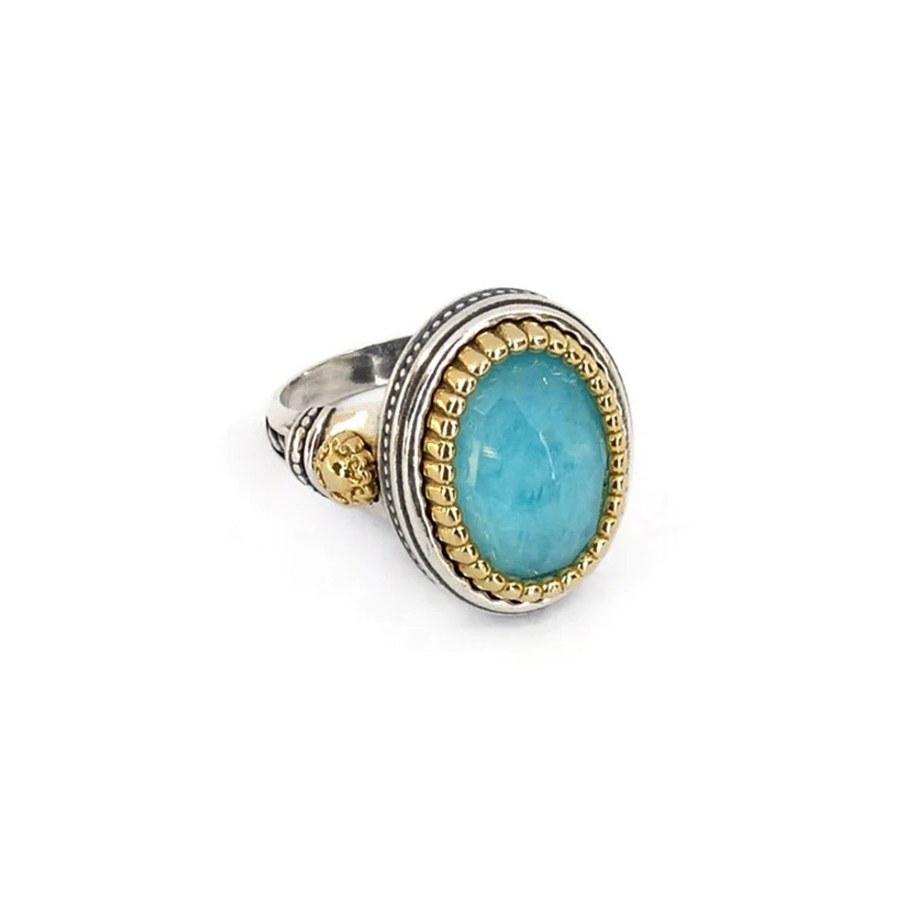 Βυζαντινό Δαχτυλίδι με Amazonite Doublet – Επιχρυσωμένο Ασήμι 925