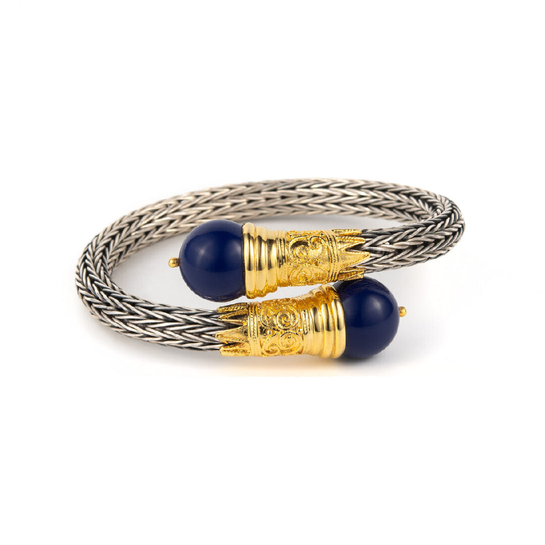 Lapis Lazuli Hinge Bracelet - Sterling Silver &amp; Gold Plated