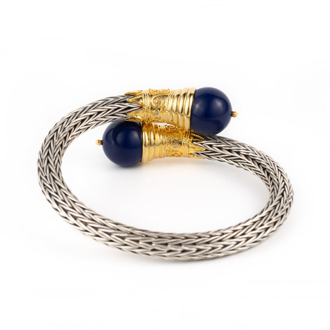 Lapis Lazuli Hinge Bracelet - Sterling Silver &amp; Gold Plated