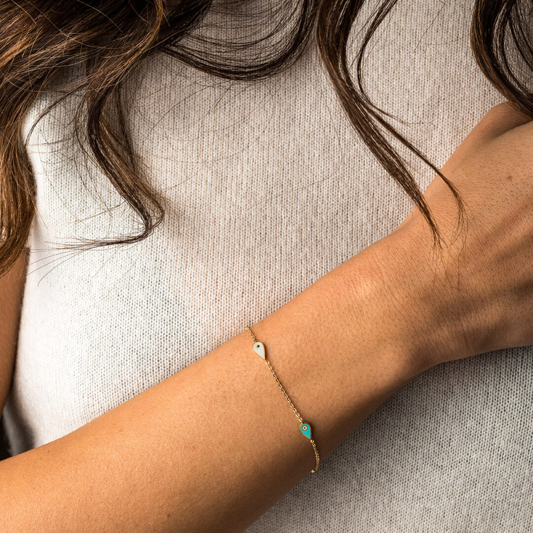 Evil Eyes Chain Bracelet - 14K Yellow Gold and Enamel