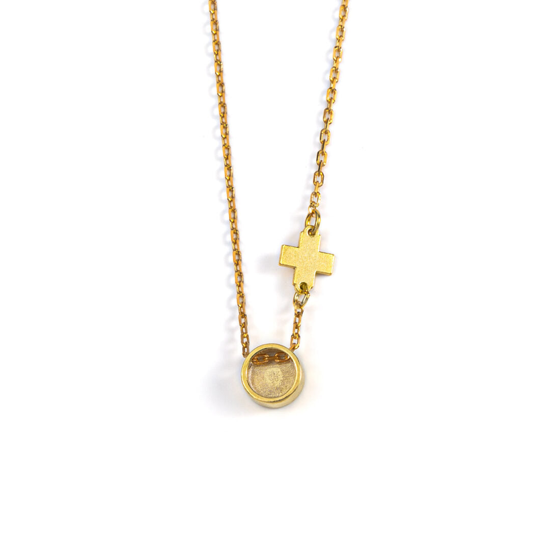 Turquoise Round Evil Eye Necklace with Cross - Sterling Silver and Gold Plated
