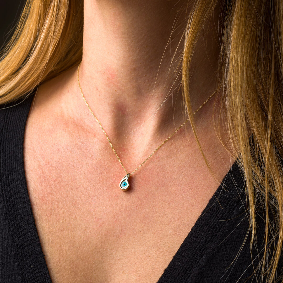 Evil Eye Necklace 9K Yellow Gold with Zircon