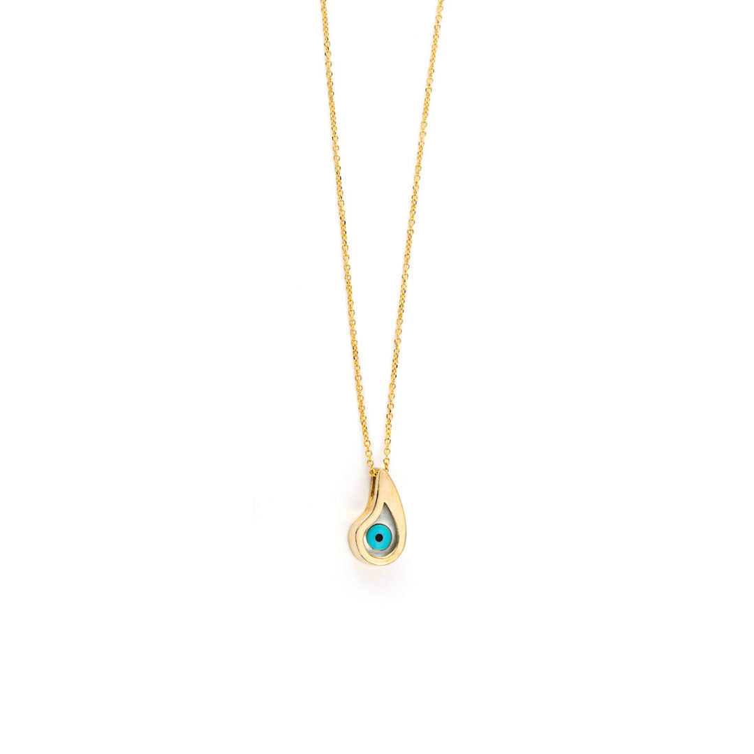 Evil Eye Necklace 9K Yellow Gold with Zircon