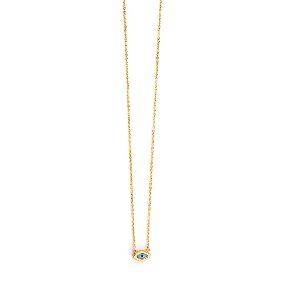 9K Yellow Gold Eye Necklace with zircons