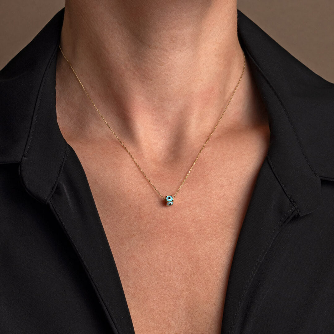 14K Yellow Gold Necklace Evil Eye