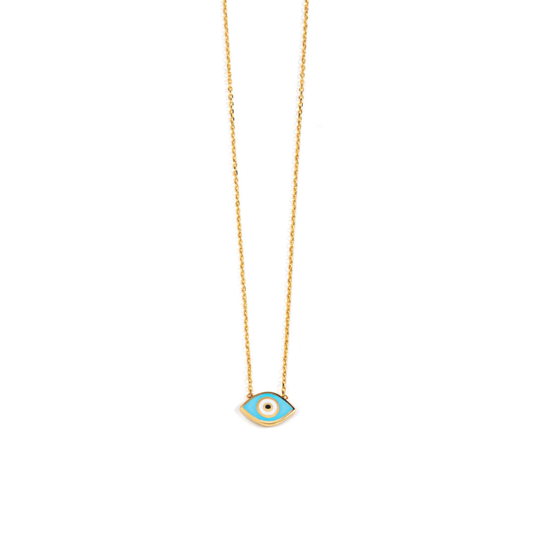 Evil Eye Necklace - 14K Gold with Turquoise Enamel — White