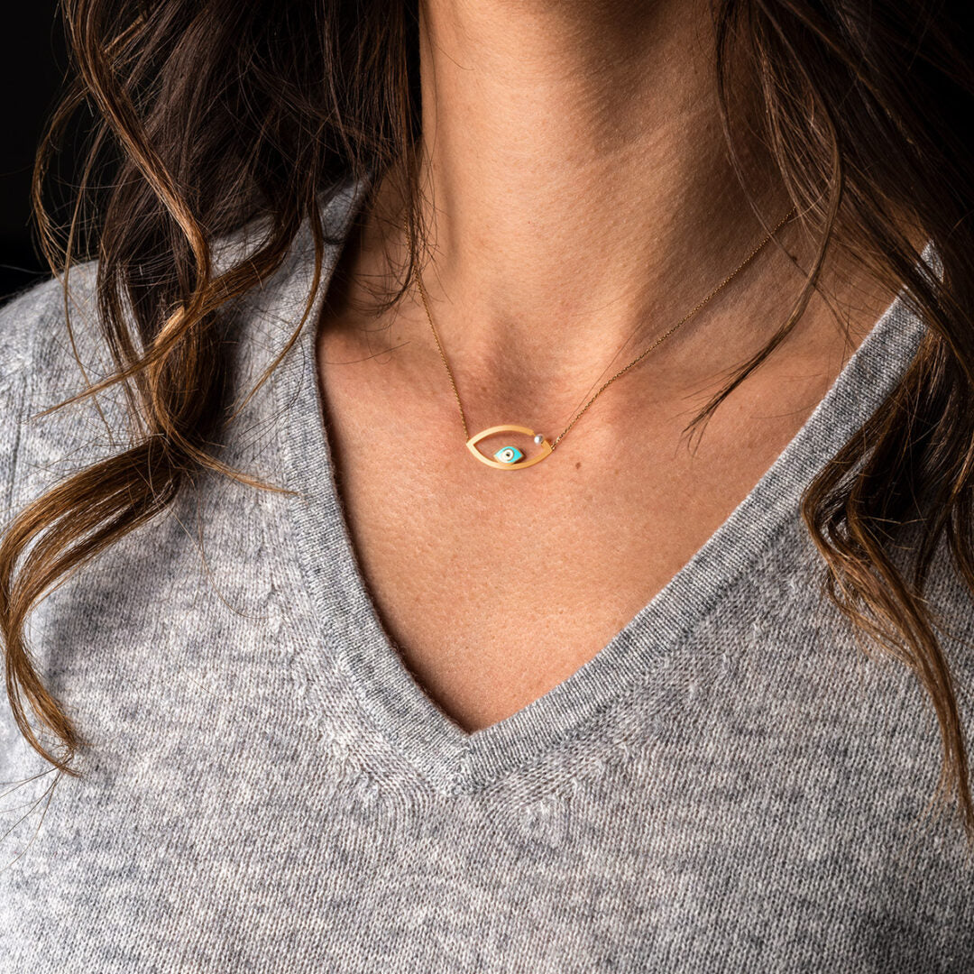 Evil Eye Necklace 14K Yellow Gold with Enamel