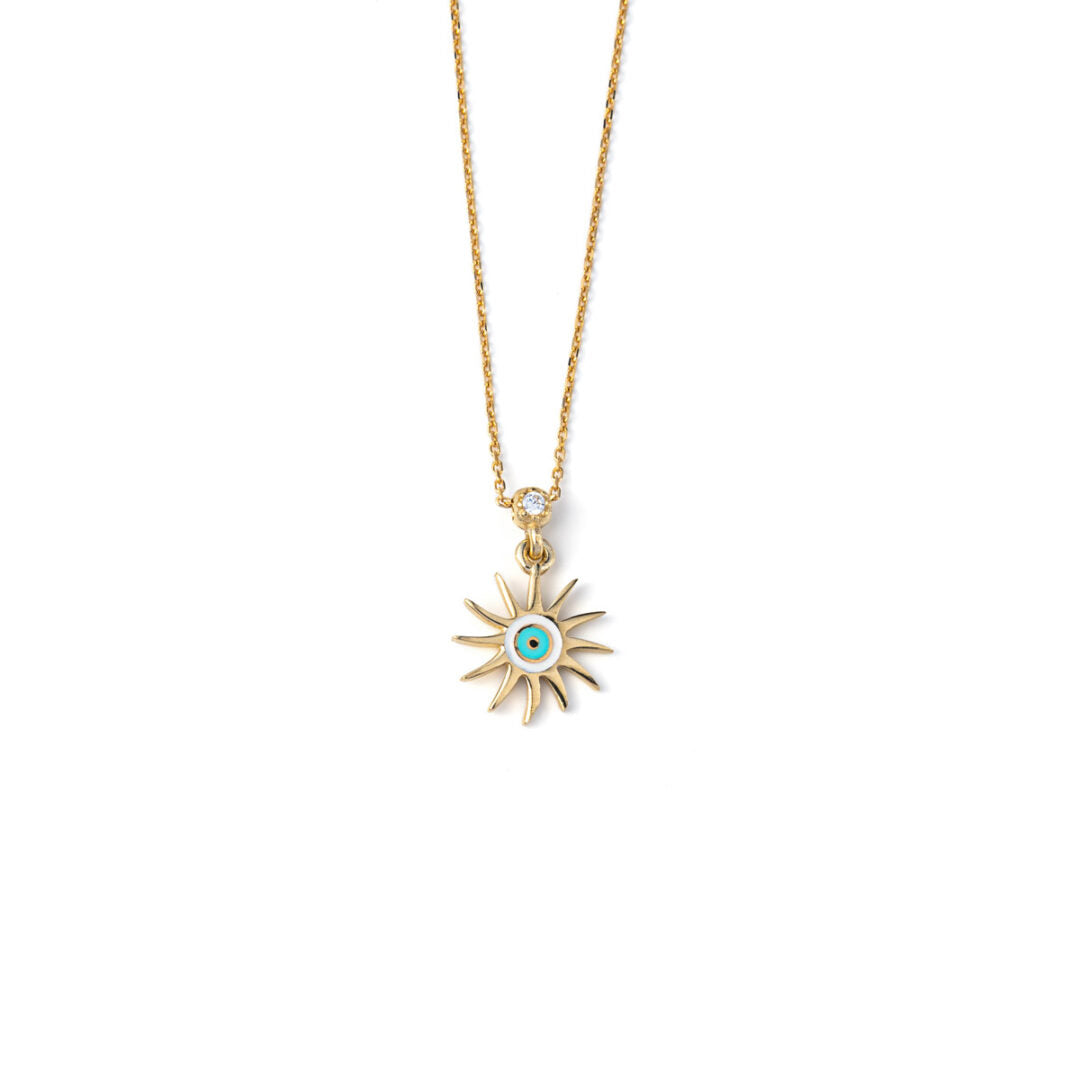 Eye Necklace - 14K Yellow Gold with White Enamel