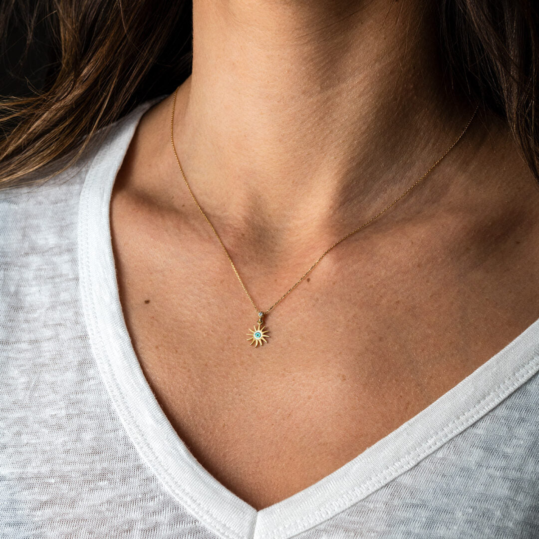 Eye Necklace - 14K Yellow Gold with White Enamel