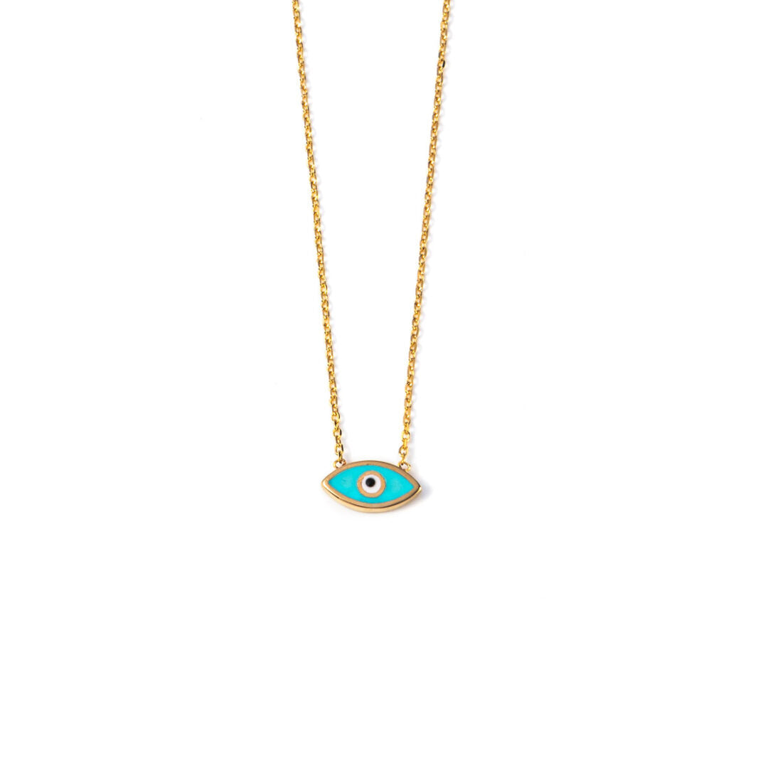 Evil Eye Necklace - 14K Yellow Gold with Turquoise Enamel