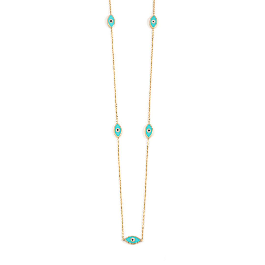 Evil Eyes Necklace - 14K Yellow Gold with Turquoise Enamel