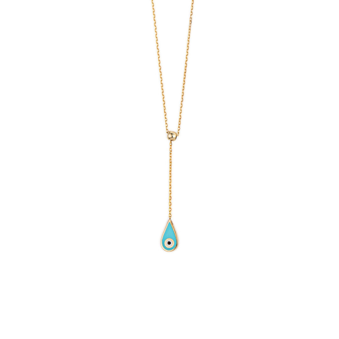 Drop Eye Necklace – 14K Yellow Gold with Enamel
