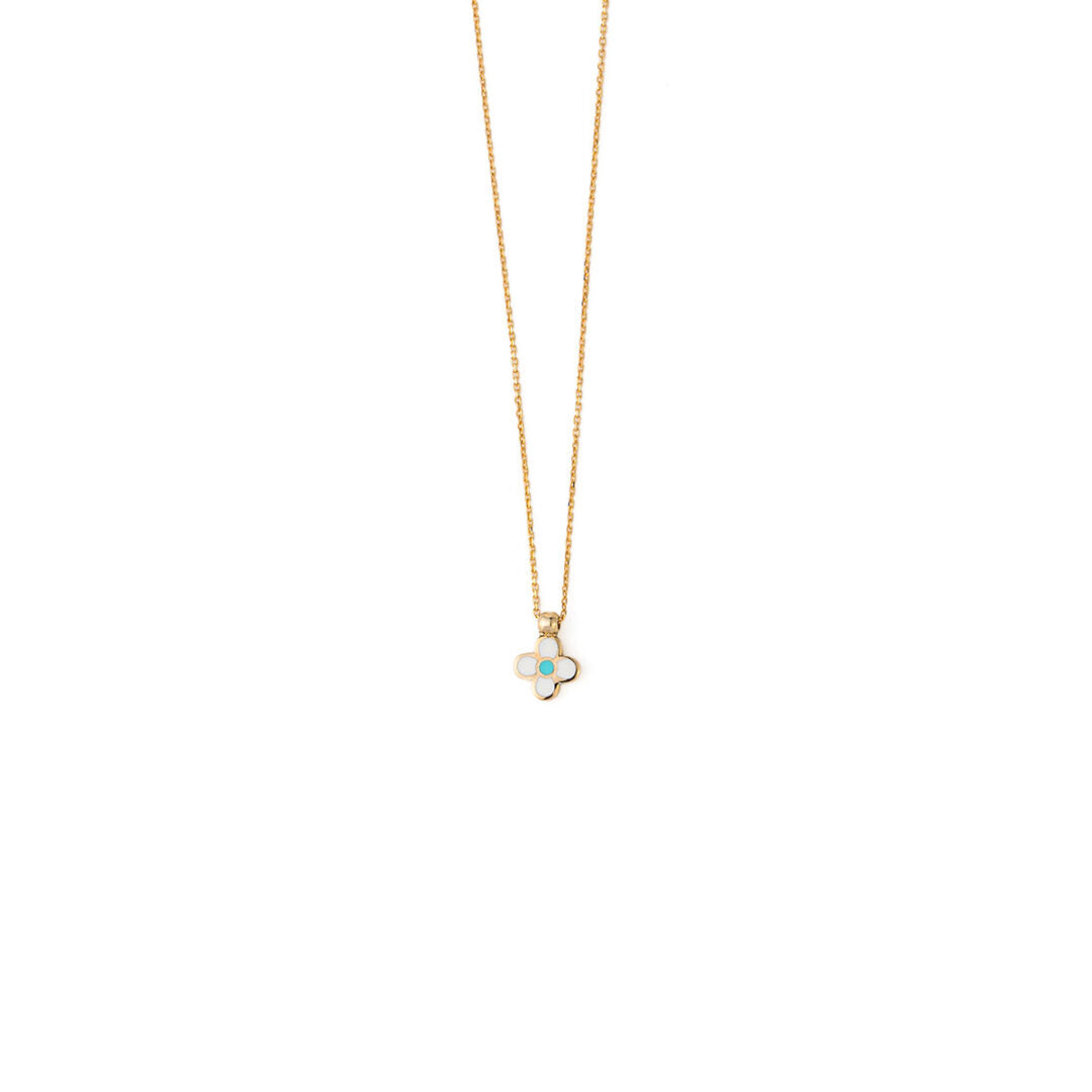 Cross Necklace with Enamel – 14K Gold — White