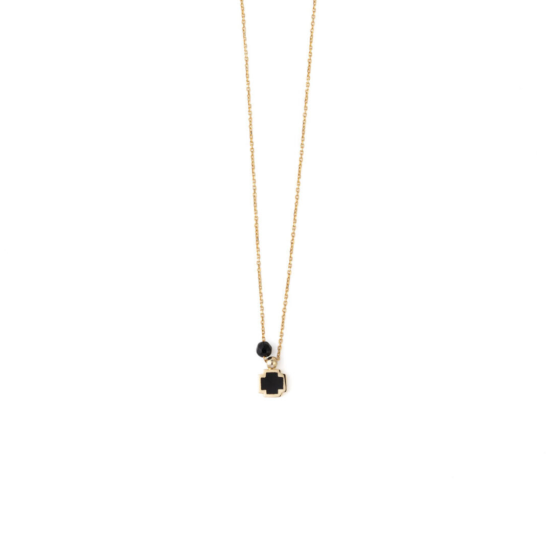Black Enamel Cross Necklace – 14K Gold