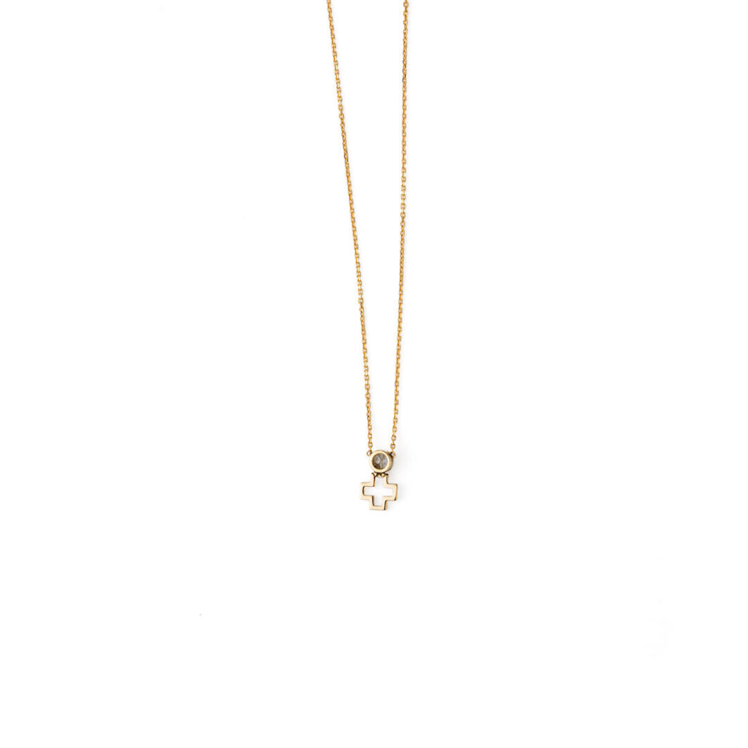 Open Cross Necklace with Zircon – 14K Gold