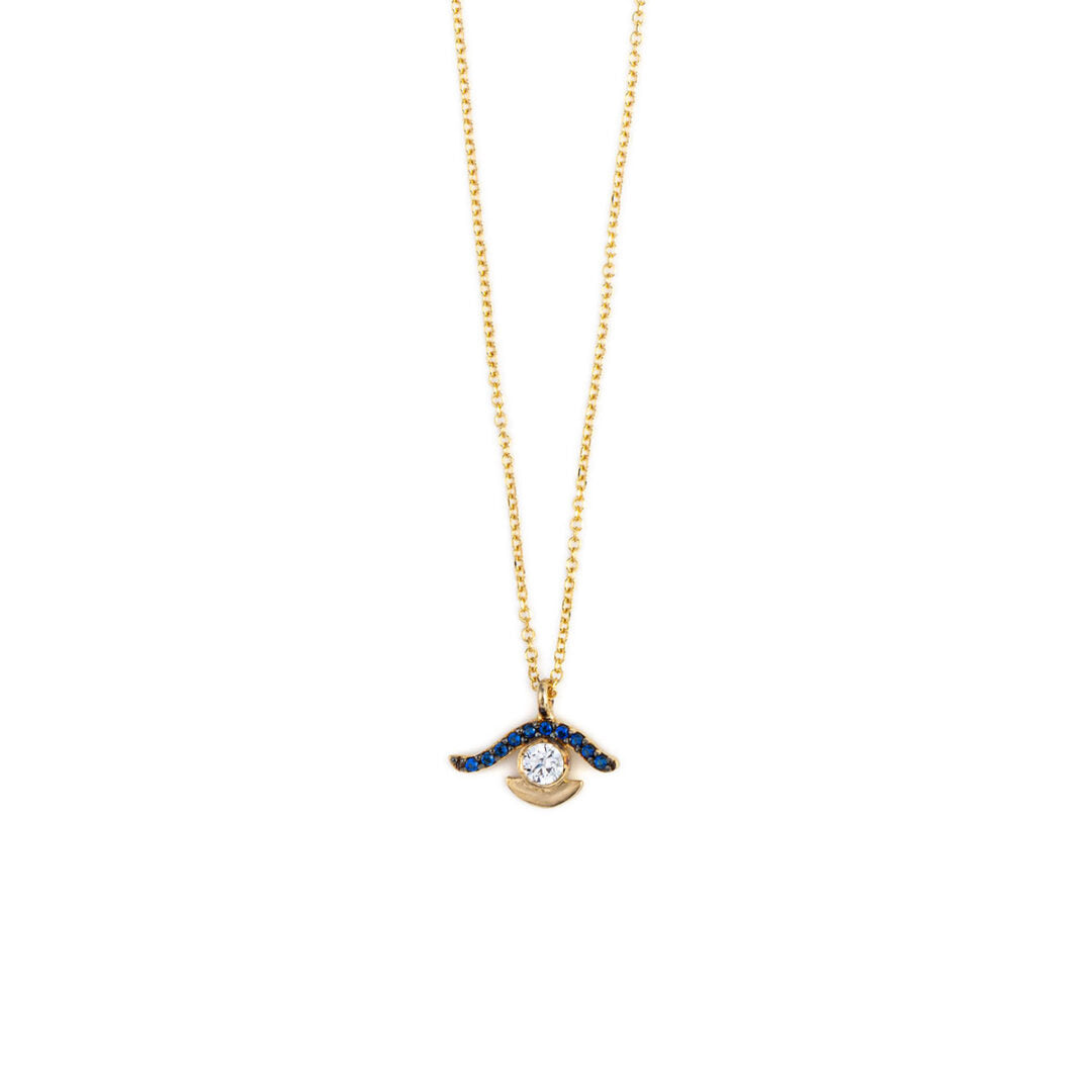 Eye Necklace with White Zircon – 14K Gold