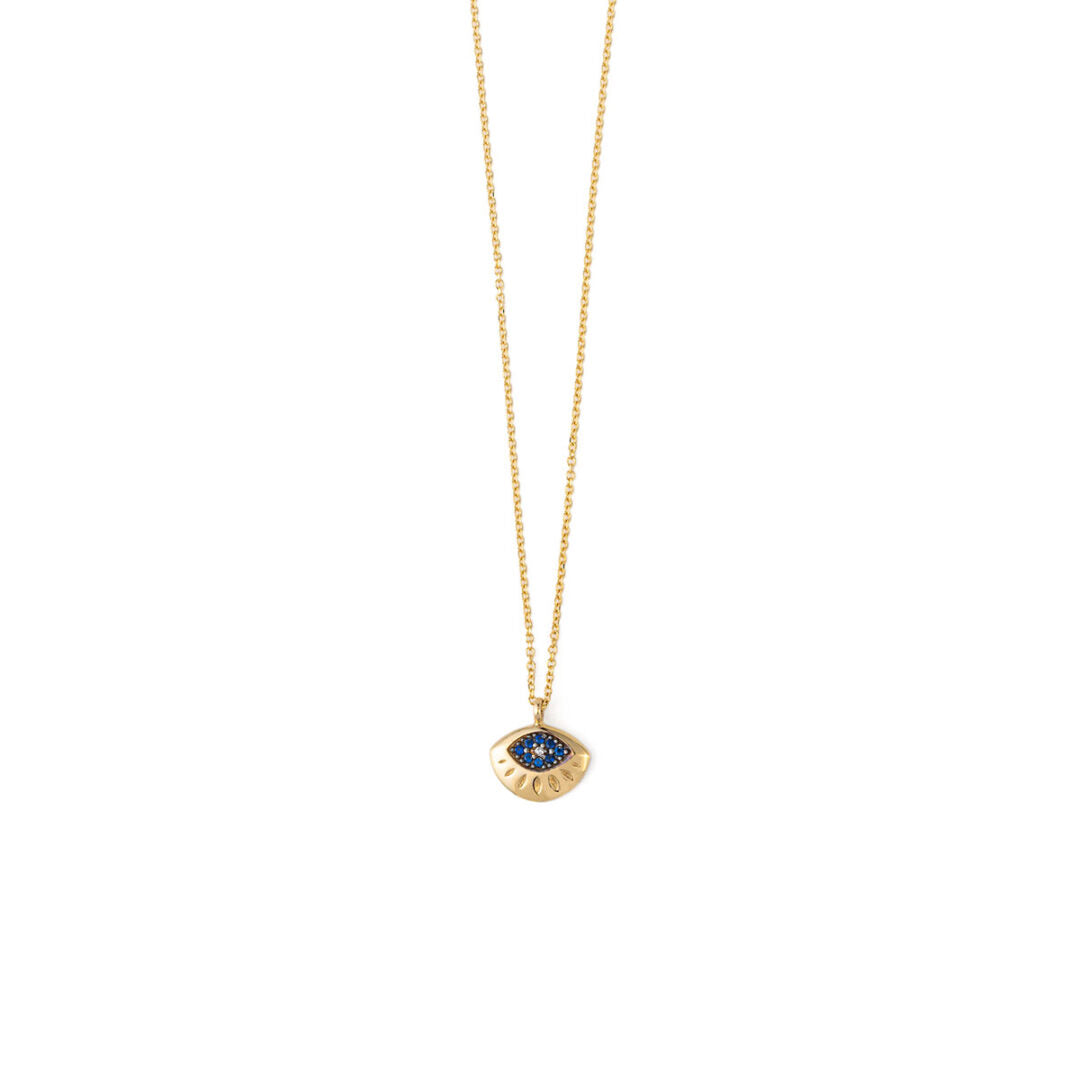 Evil Eye Necklace with Blue Zircon – 14K Gold