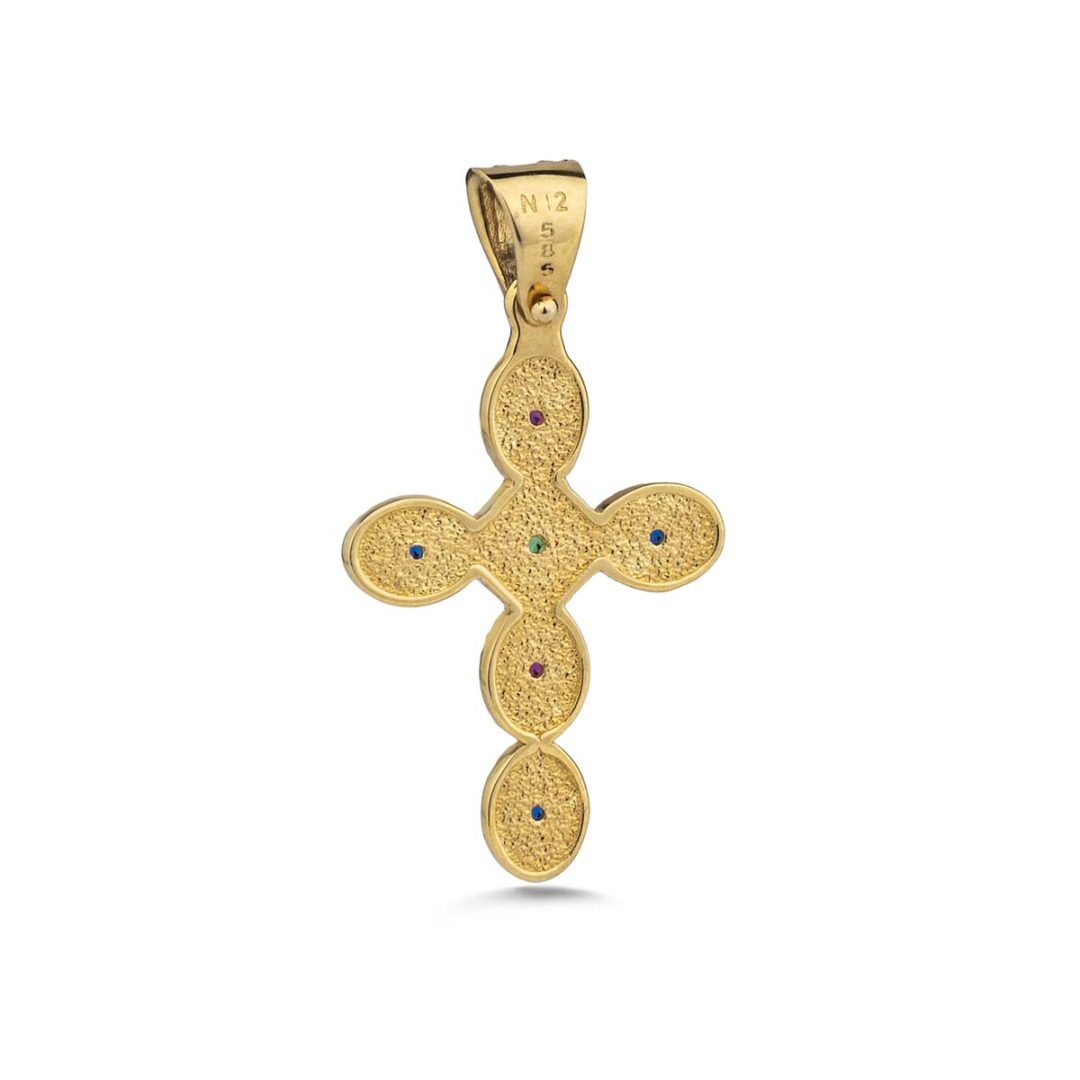 14k Gold Byzantine Cross With Multi Stones