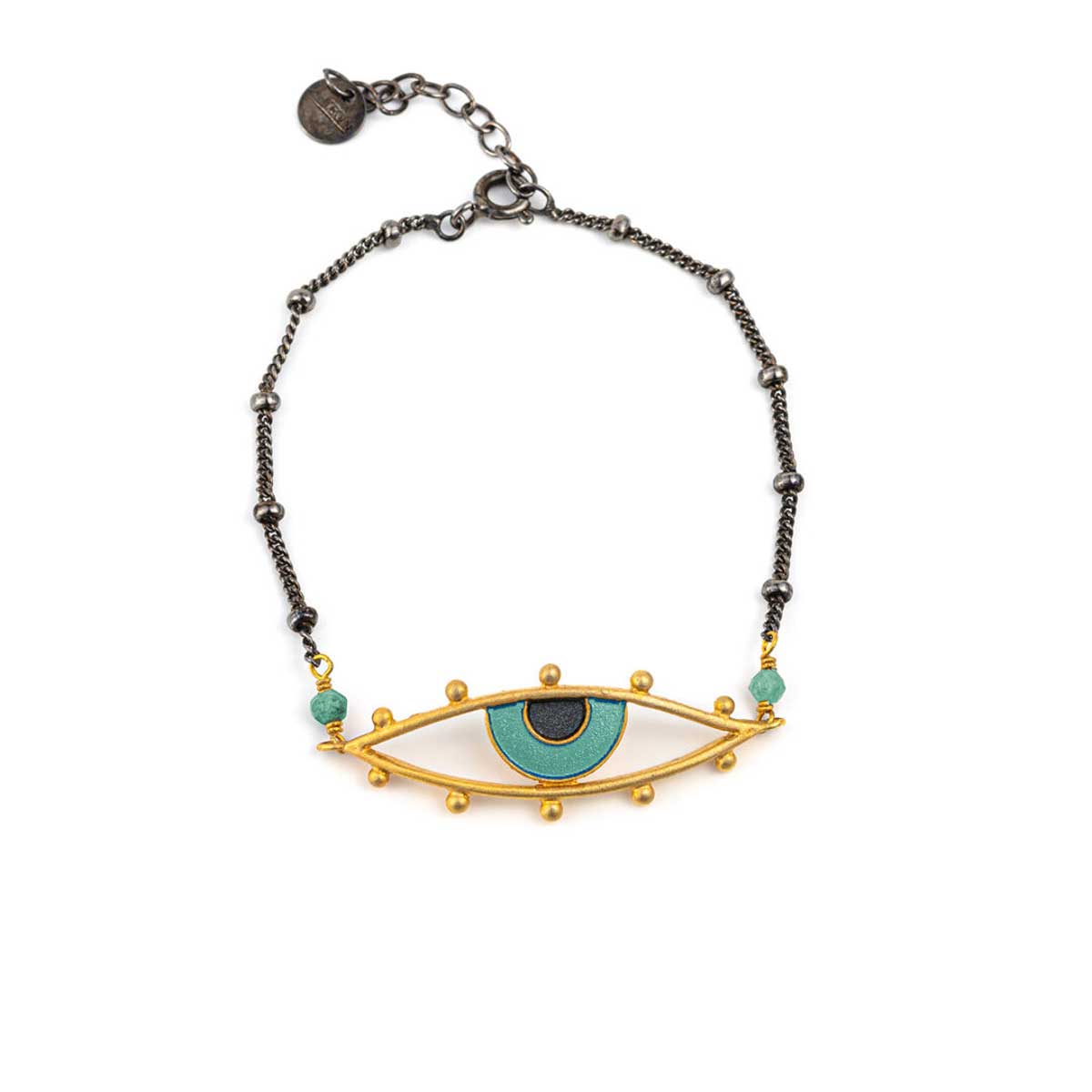 925 Sterling Silver Eye Bracelet with Enamel — Green