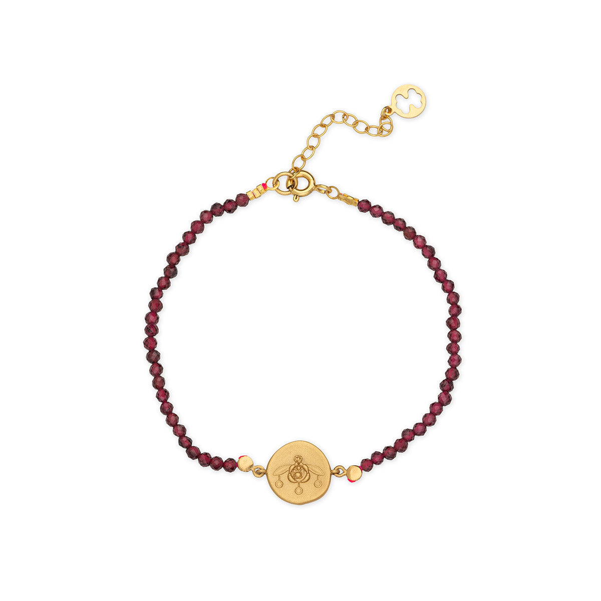 Sterling Silver Minoan Bee Bracelet with Garnet Stone