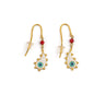 Sterling silver Gold Plated Drop Evil Eye Earrings - White Enamel