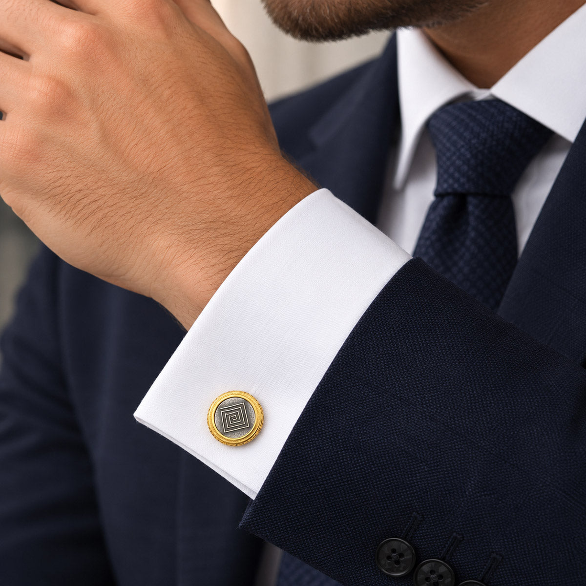 Sterling Silver and Gold Plated Cufflinks with Greek Key Design
