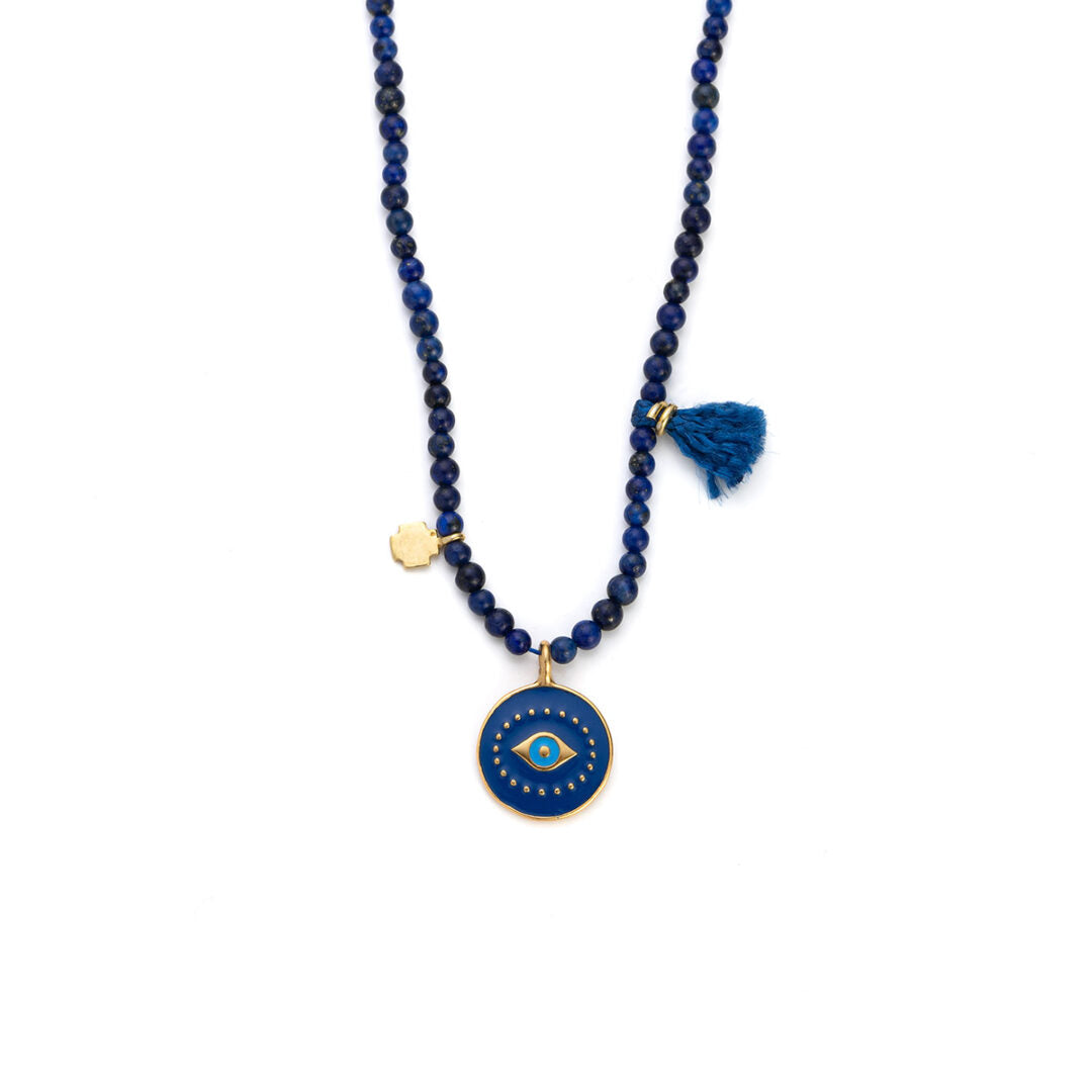 Sterling silver Chain Necklace with a Colored Eye Disc