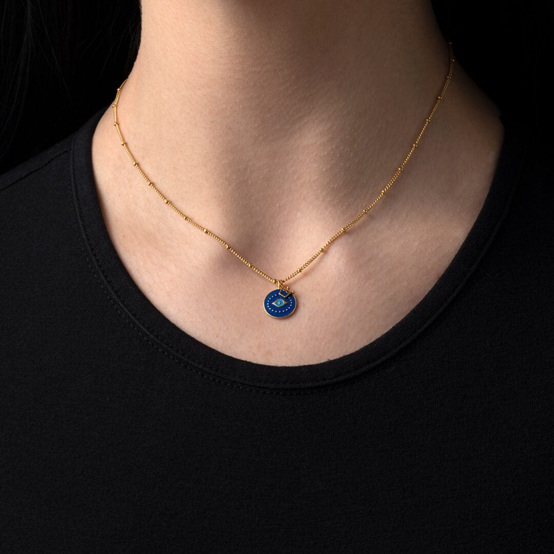 Sterling silver Chain Necklace with a Colored Eye and a Crown