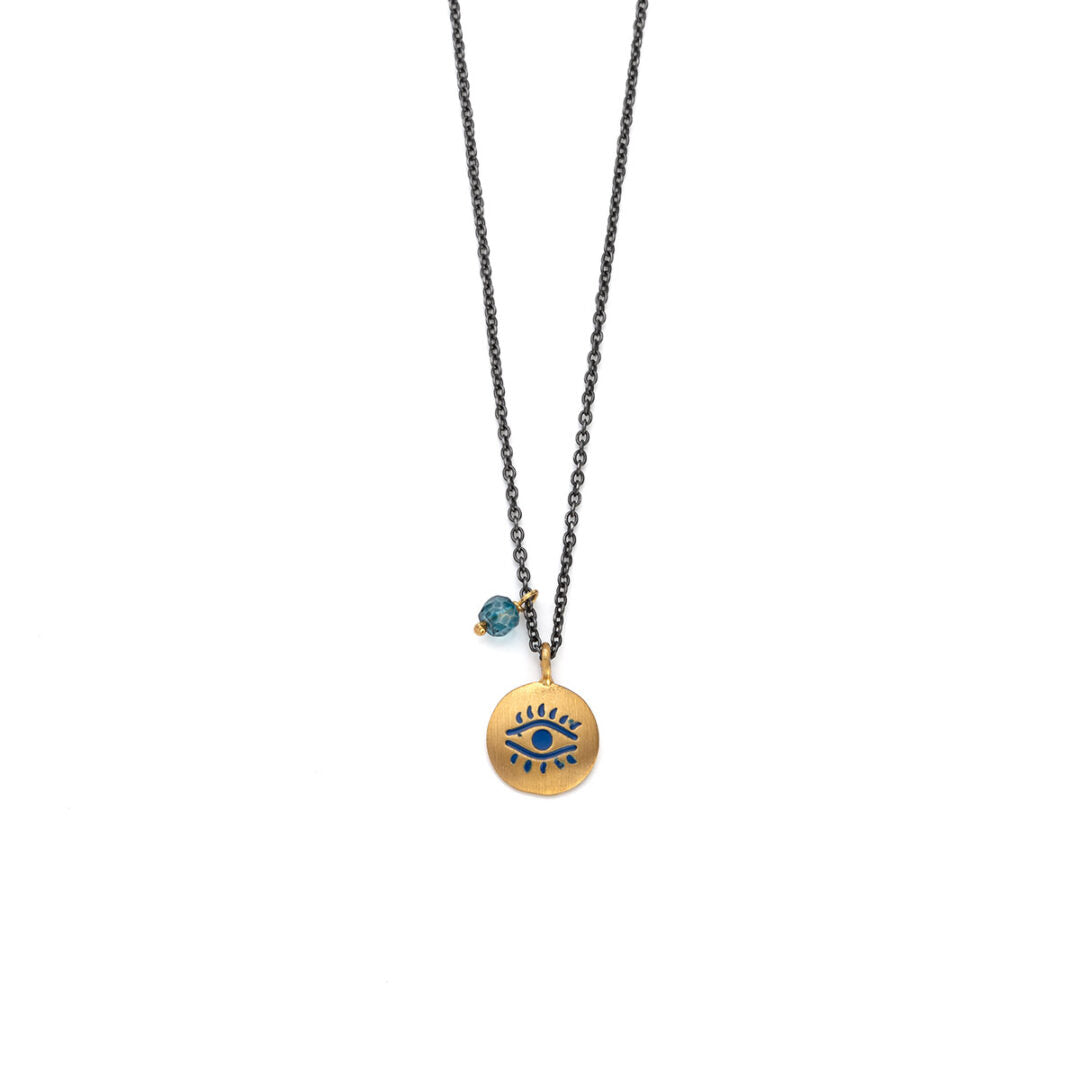 Sterling Silver Chain Necklace with An Eye Engraved Disc