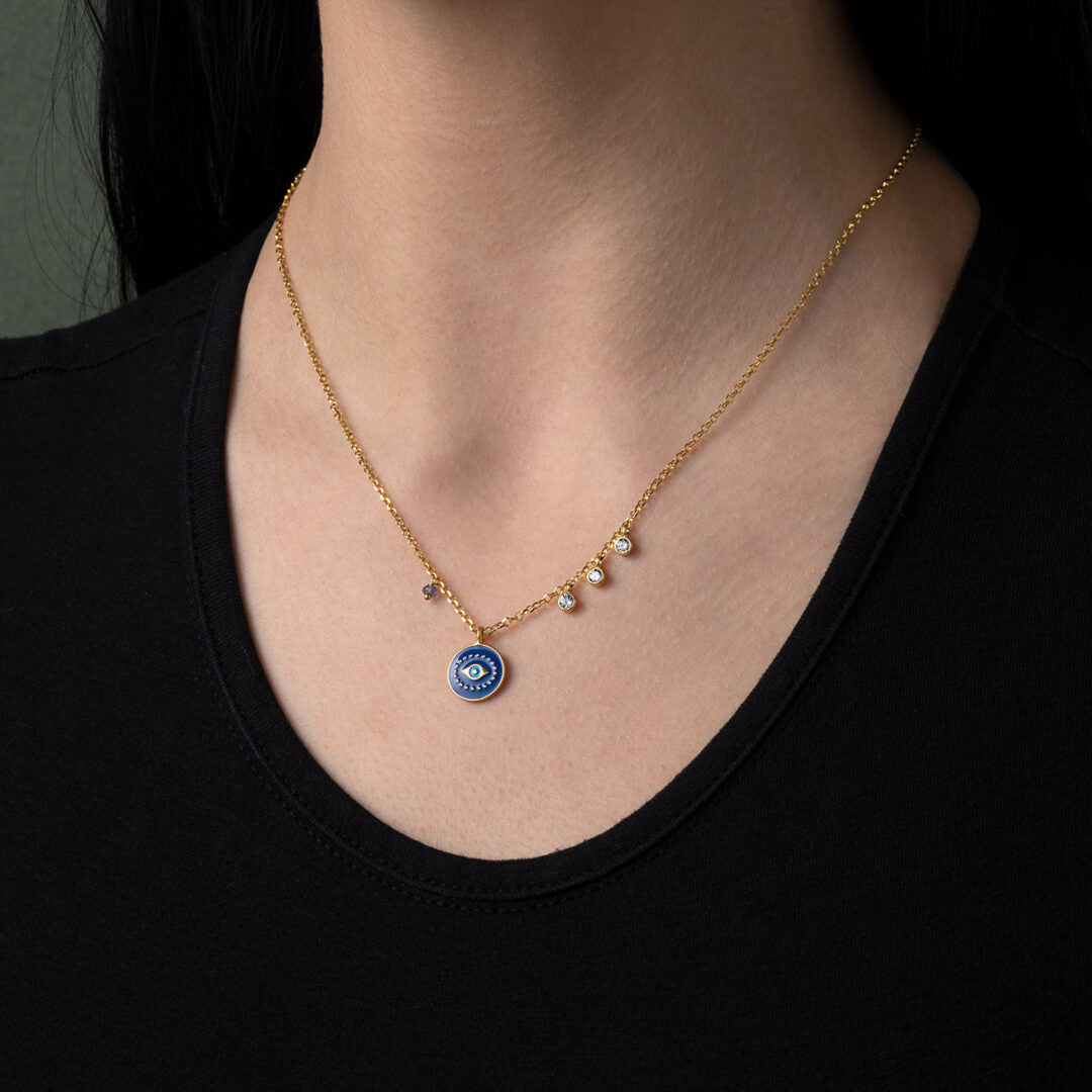 Sterling silver Chain Necklace with a Colored Eye