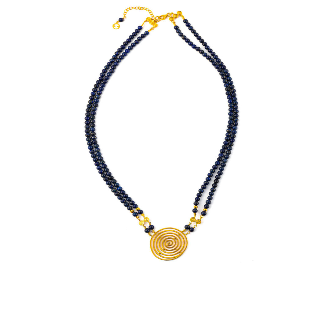 Spiral Necklace with stones - Sterling silver gold plated